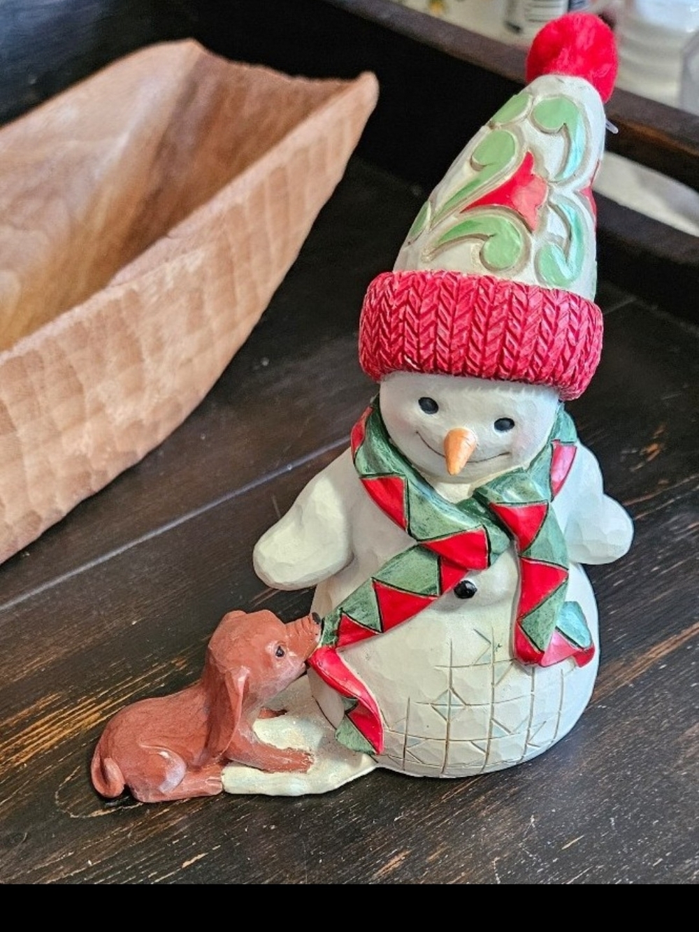 Jim Shore Festive Snowman with Puppy - Red, Green, Cream